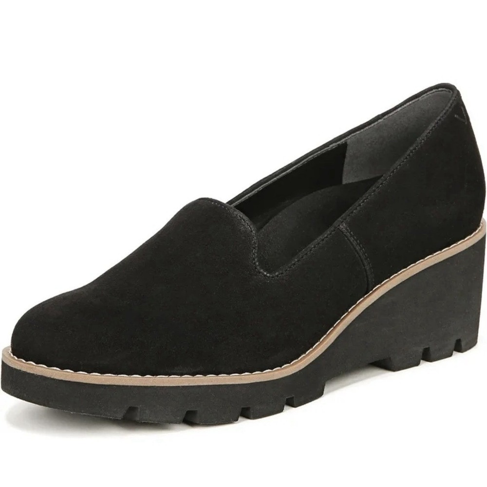 Vionic Willa Wedge Black Suede Leather Size 8.5 Women's Slip-on Loafer